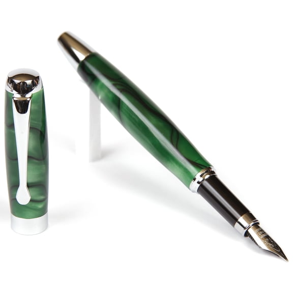 Tuscany Fountain Pen - Green & Black Marbleized Gloss Body (Nib Medium Tip)