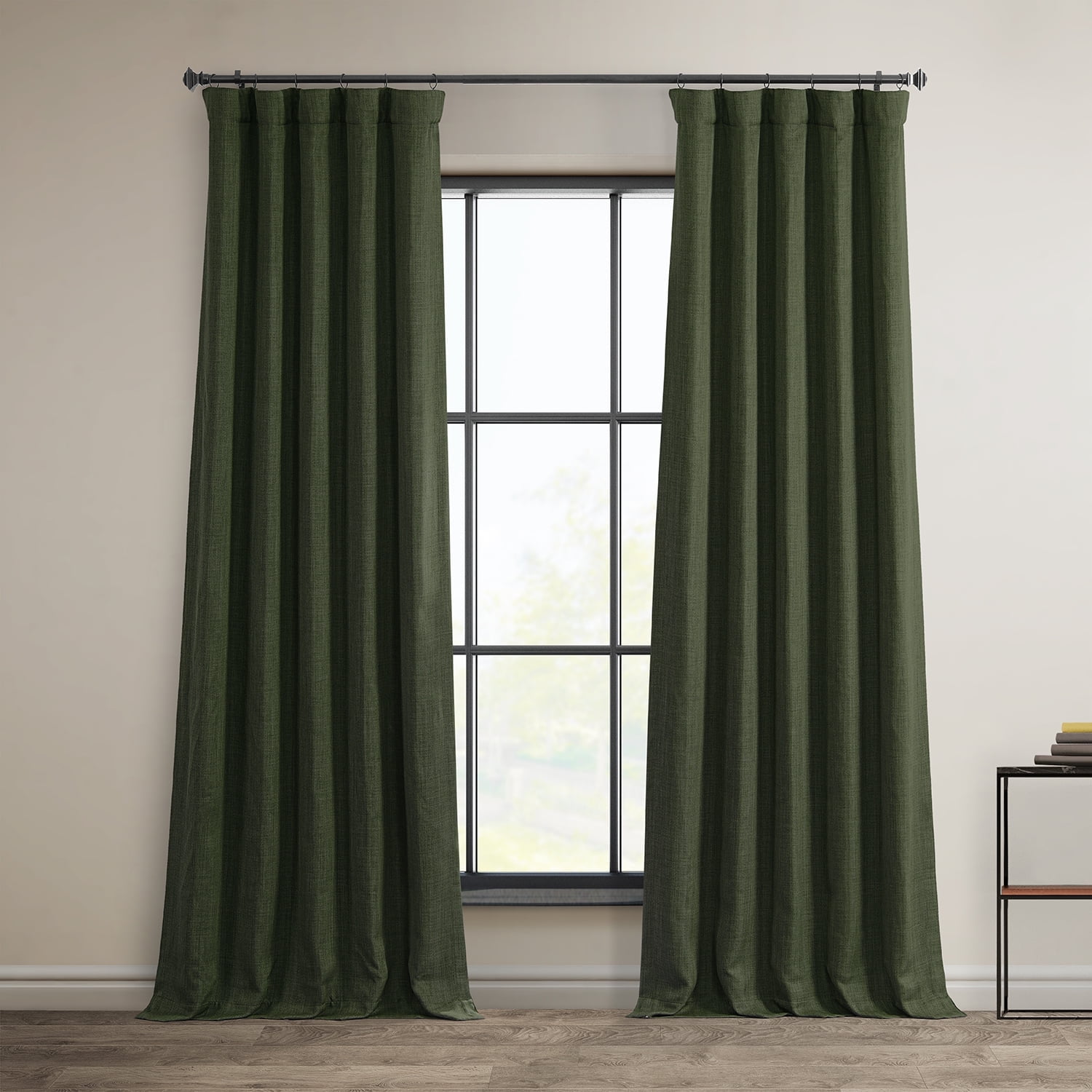 Tuscany Green Faux Linen Room Darkening Curtains 84" Long