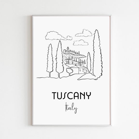 Tuscany Hills Minimalist Italian Countryside Sketch Poster, Unframed Poster