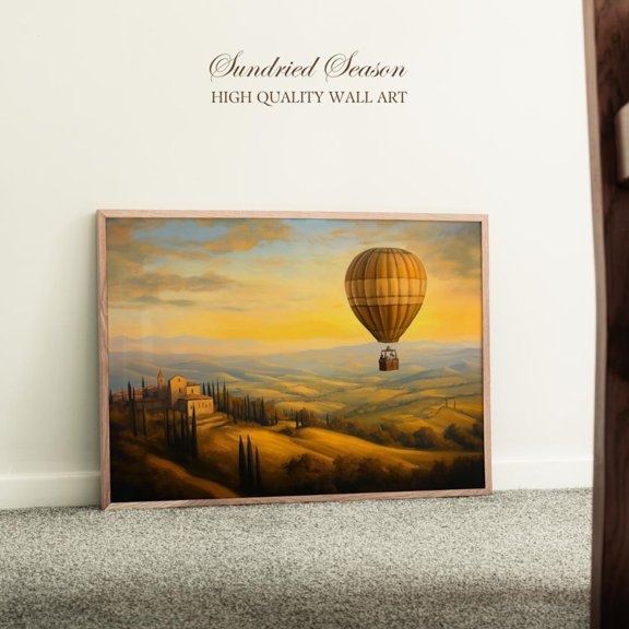 Tuscany Hot Air Balloon Italian Countryside Italy Landscape Travel Decor, Unframed Canvas 8x10in