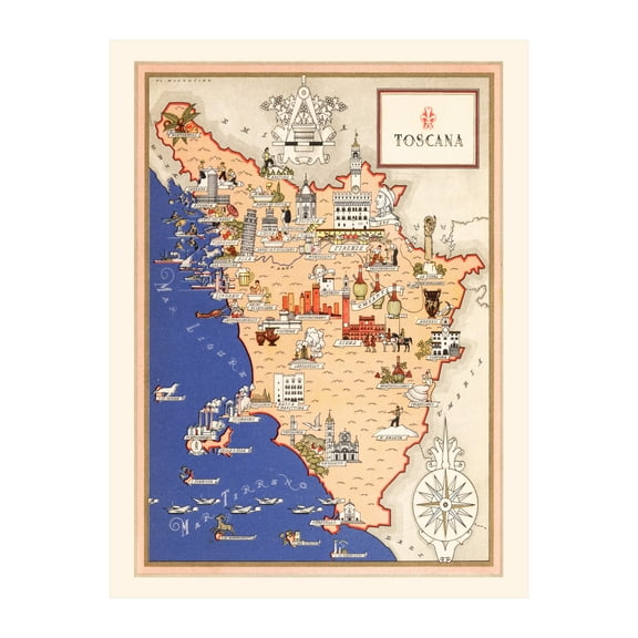 Tuscany Italy Italy Art, 1938 Vintage Map of Tuscany Italy Italy History Wall Decor Gift, Old Tuscany Italy Map - 18" x 24" Unframed Print