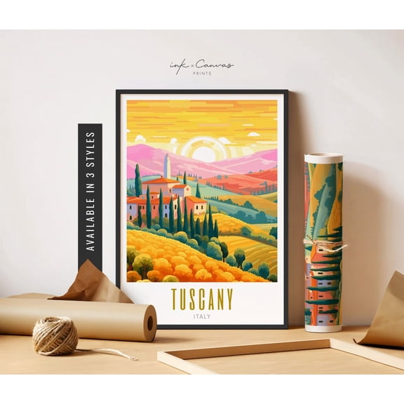 Tuscany Italy Poster Retro Tuscany Poster Tuscan Decor European Cities Posters Tuscany Landscape Art Poster Travel Art Decor UNFRAMED Poster, Wall Art for Decor, Present, 16x24