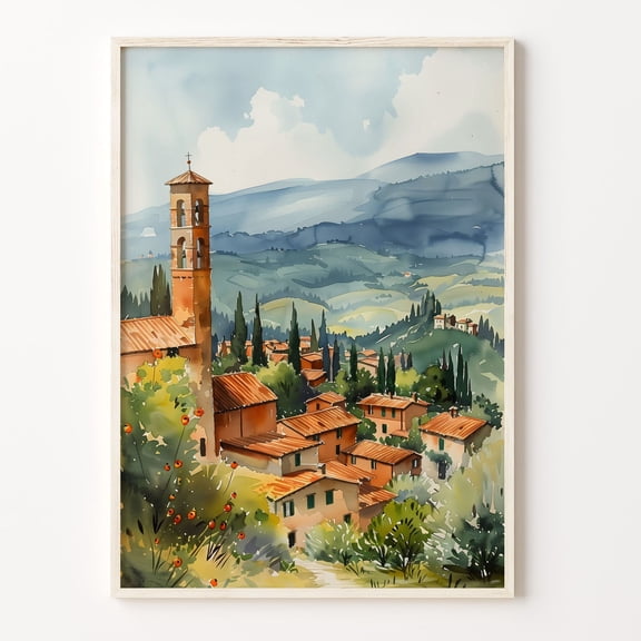 Tuscany Landscape Art Print, Unframed Paper Poster 8x10in
