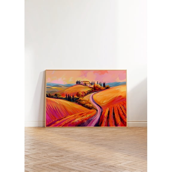 Tuscany Landscape Art Print Vibrant Italian Hills Decor, Unframed Paper Poster 11x14in
