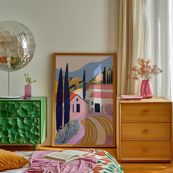 Tuscany Landscape Print: Mediterranean Countryside Wall Art UNFRAMED