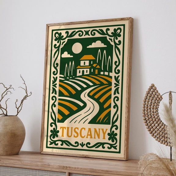 Tuscany Landscape Vintage Italian Travel Decor Poster, Stretched Canvas 12x16in