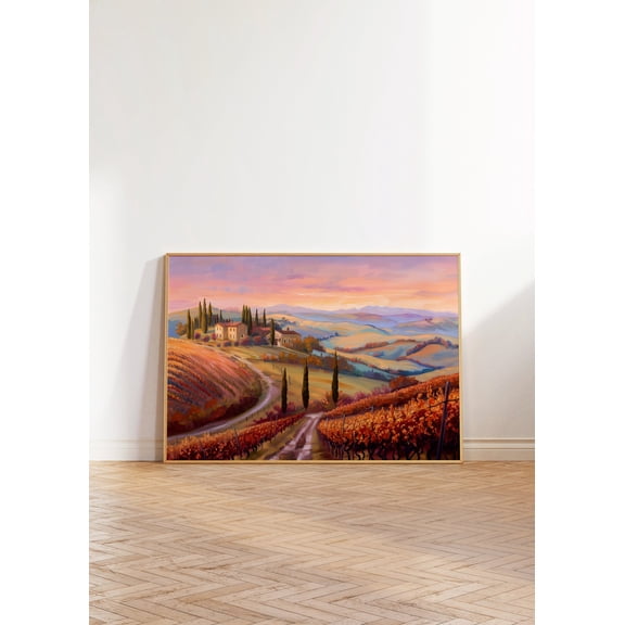 Tuscany Landscape Wall Art Vibrant Hills Scenery Art Print Eclectic Colorful Maximalist Decor Unframed Paper Print