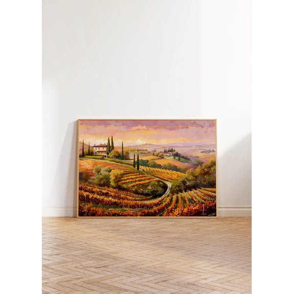 Tuscany Landscape Wall Art Vibrant Hills Scenery Art Print Eclectic Colorful Maximalist Decor Unframed Paper Print