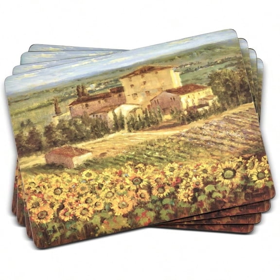 Tuscany Placemats Set Of 4 Rectangular Cork Backed Dining Mats With Italian Countryside Design Heat Stain Resistant Table Mats For Indoor Or Outdoor Meals Rustic Decor Accents
