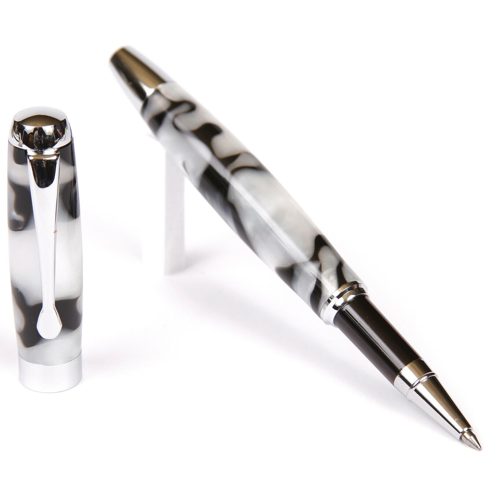 Tuscany Rollerball Pen - Black & Pearl Marbleized Gloss Body (Black Ink, Medium Tip 0.7 MM)
