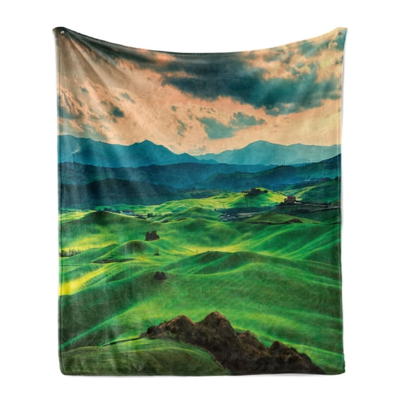 Tuscany Soft Flannel Fleece Throw Blanket, Tuscany Spring Rolling Hills on Sunset Agriculture Farmlands Volterra Italy, Cozy Plush for Indoor and Outdoor Use, 50" x 60", Seafoam Green, by Ambesonne