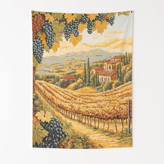 Tuscany Sunlit Vineyards Wall Tapestry for Bedroom by DC | Italian-Inspired Tapestry Wall Hanging & Aesthetic Decor for Dorm, Living Room, Picnic & Home | 39"x52"