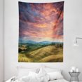 thumbnail image 1 of Tuscany Tapestry, Tuscany Italy Cypress Trees and Fields Crop Cloudy Sky Holiday Destination, Wall Hanging for Bedroom Living Room Dorm Decor, 60W X 80L Inches, Vermilion Khaki, by Ambesonne, 1 of 2