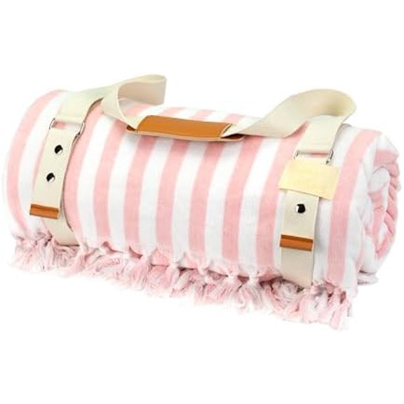 Tuscany Towel - Extra Large Beach Towel with Terry Cloth & Luxury Velour | Long Cotton Carrier Strap with Snap Closure, 68in x 68in|Portable Picnic Blanket for Outdoor, Park, Beach & Pool