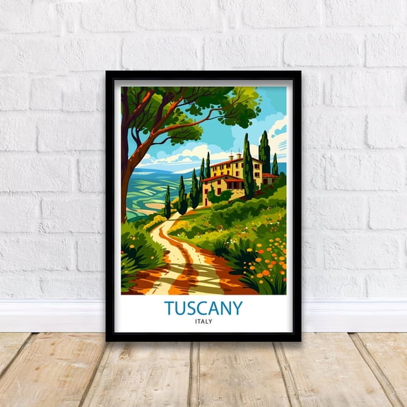 Tuscany Travel Italian Countryside Art Rolling Hills And Vineyards Printtuscan Sun Wall Decor Renaissance Cities Illustration
