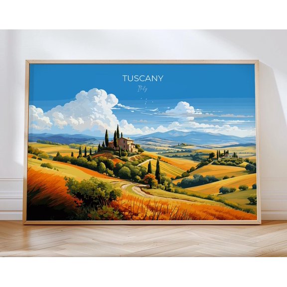 Tuscany Travel Poster Wall Art Landscape, Travel Print of Tuscany, Tuscany Art Lovers Gift, Italy Art Gift, 12x18 UNFRAMED