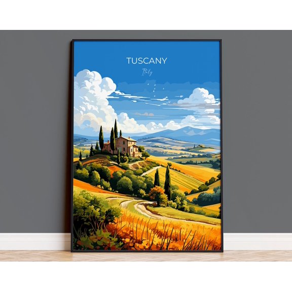 Tuscany Travel Poster Wall Art, Travel Print of Tuscany, Tuscany Art Lovers Gift, Italy Art Gift, 12x18 UNFRAMED
