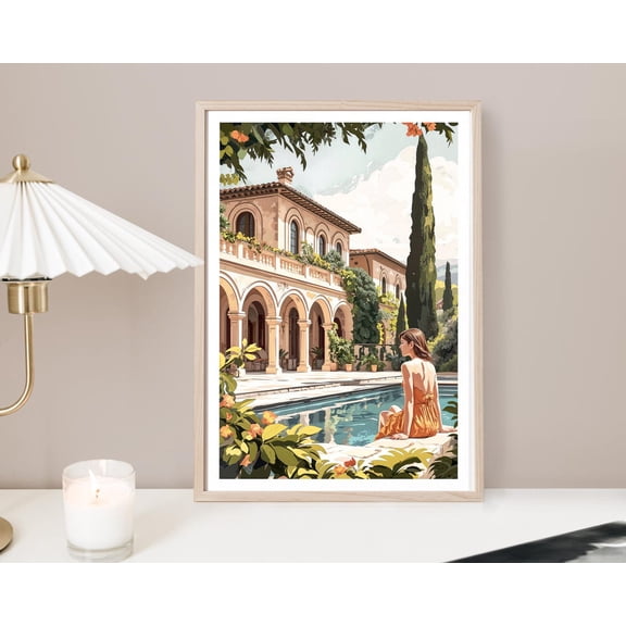Tuscany Villa Landscape Print, Unframed Paper Poster 8x10in