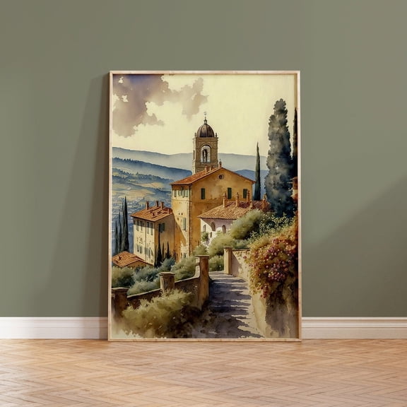 Tuscany Village Italian Landscape Wall Art, Unframed Paper Poster 16x20in