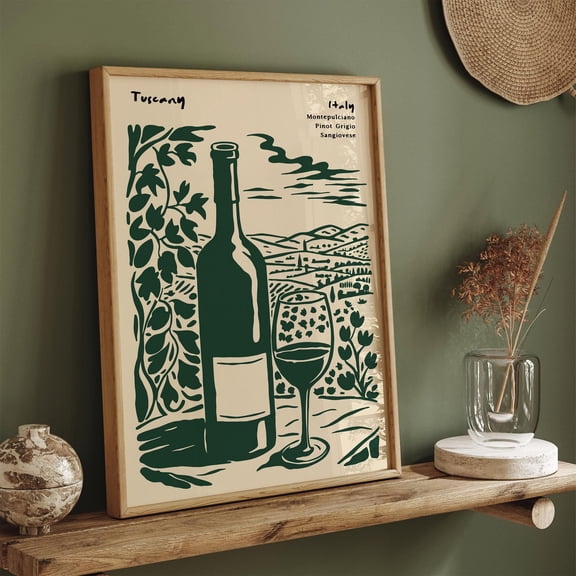 Tuscany Vineyard Art Print: Vintage Italian Wine Poster UNFRAMED Poster, Wall Art for Decor, Present, 8x12