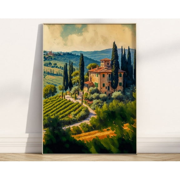 Tuscany Vineyard Italian Art Boho Contemporary Print Housewarming Gift Acrylic Airbnb Italy Wine Country Wall Decor Beautiful Landscape Wall Art, Modern Wall Decor, 8x12 UNFRAMED