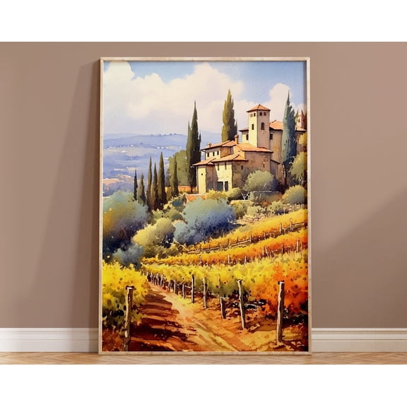 Tuscany Vineyard Italian Art Boho Contemporary Print Housewarming Gift Watercolour Airbnb Italy Wine Country Wall Decor Beautiful Landscape Wall Art, Modern Wall Decor, 8x12 UNFRAMED