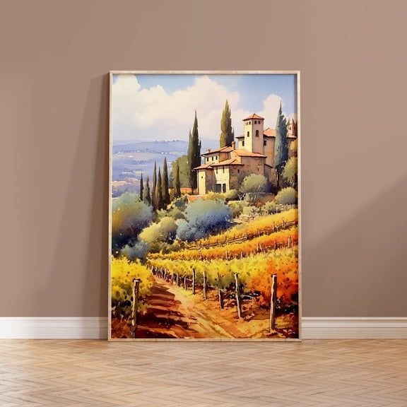 Tuscany Vineyard Italian Landscape Art, Unframed Canvas 12x16in