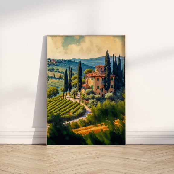 Tuscany Vineyard Italian Landscape Wine Country Wall Art, Unframed Canvas 8x10in
