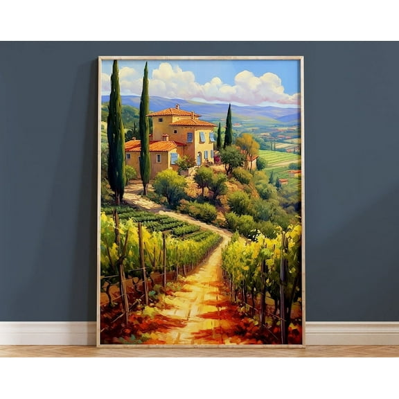 Tuscany Vineyard Wall Art Boho Contemporary Print Housewarming Gift Acrylic Airbnb Italy Wine Country Wall Decor Beautiful Italian Landscape Wall Art, Modern Wall Decor, 8x12 UNFRAMED