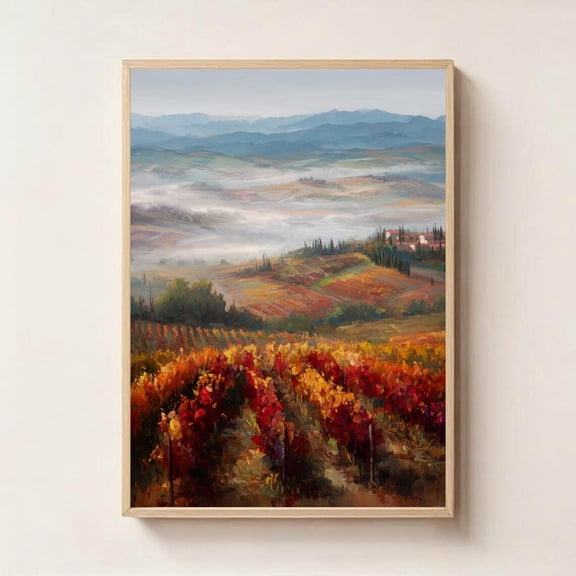 Tuscany Vineyard Wall Art Italian Autumn Landscape Decor, Stretched Canvas 12x16in
