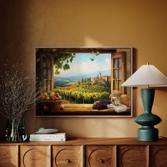Tuscany Vineyard Window View Print, Unframed Paper Poster 8x10in
