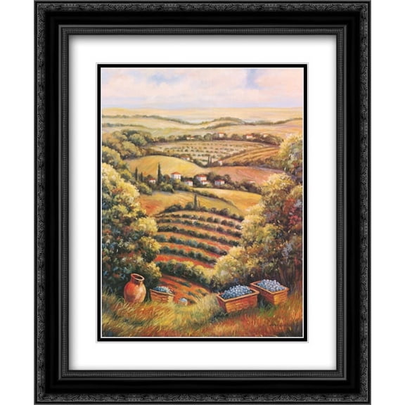 Tuscany Vista II 2x Matted 20x24 Black Ornate Framed Art Print by John Zaccheo