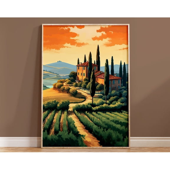 Tuscany Wall Art Boho Contemporary Italian Print Housewarming Gift Illustration Airbnb Italy Wine Country Italian Decor Beautiful Landscape Wall Art, Modern Wall Decor, 8x12 UNFRAMED