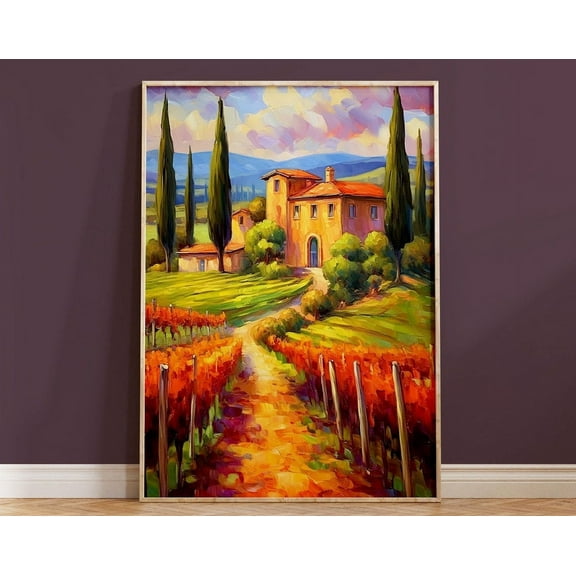Tuscany Wall Art Print Boho Vineyard Contemporary Vibrant Housewarming Gift Acrylic Airbnb Italy Wine Country Home Decor Italian Landscape Wall Art, Modern Wall Decor, 8x12 UNFRAMED