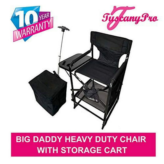 TuscanyPro Portable Big Daddy Heavy-Duty Tall Director Chair with Storage Cart - 29 Inch Seat Height