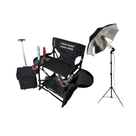 TuscanyPro Portable Makeup Artist Chair with Storage Cart & Umbrella Light Set - Perfect for Makeup, Salons, Movie Sets - Italian Design - 29 Inch Seat Height