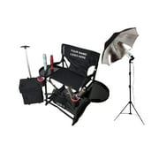 TuscanyPro Portable Makeup Artist Chair with Storage Cart & Umbrella Light Set - Perfect for Makeup, Salons, Movie Sets - Italian Design - 29 Inch Seat Height