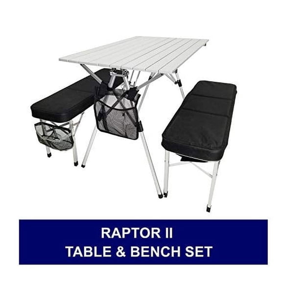 TuscanyPro Raptor II Compact Table & Bench Set - Heavy Duty, Lightweight, Suitcase Style Design Made Of Military Grade Aluminum - Designed In USA, 10 Years Warranty