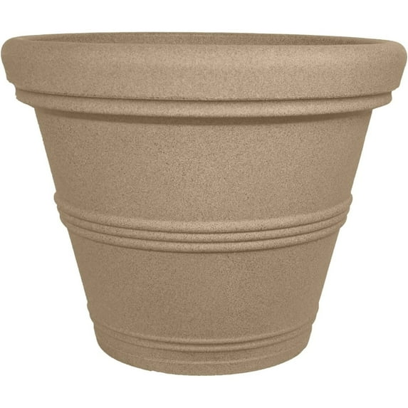 Tusco Products 13.5" x 11" Round Sandstone Plastic Rolled Rim Garden Plant Pot