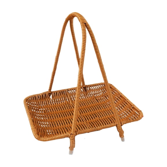 Tuscom 1 Tier Woven Rattan Serving Stand, Rectangular Imitation Rattan Tiered Display Basket with Arched Handle, Farmhouse Dessert & Fruit Snack Server for Tea Party, Wedding & Countertop