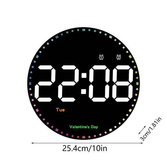 Tuscom 10in Round Digital Wall Clock with Remote Control, Temperature and Humidity Display, LED Calendar Clock for Living Room Bedroom Office, Silent Modern Home Decor