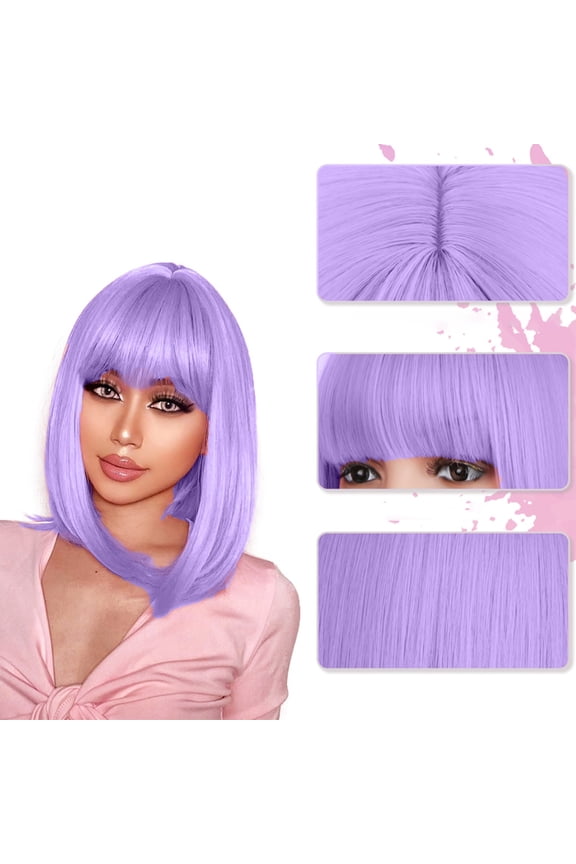 14 Inch Straight Bob Wig with Bangs for Black Women | Synthetic Shoulder Length Wig, Heat-Resistant Daily Wig