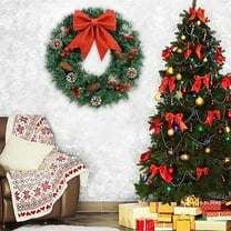 Tuscom 15.74in Multicolor Christmas Wreath with LED Lights, Rattan-Style Plastic Holiday Door Hanging Decoration for Indoor and Outdoor, Festive Bow Pinecones Berries Table Centerpiece Wall Decor