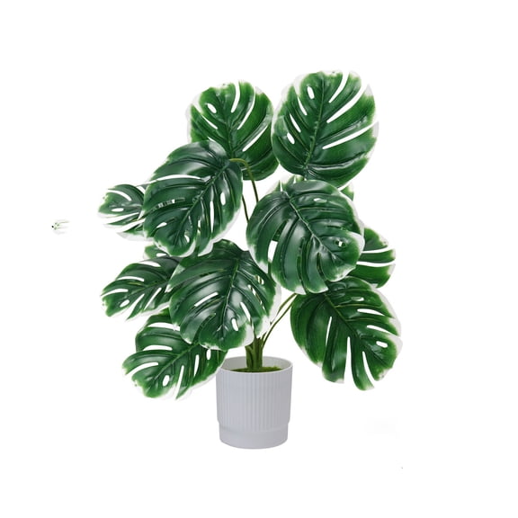 Tuscom 17.7 in Artificial Monstera Plant Small Faux Split Leaf, Mini Fake Cheese Plant Desk Top Table Decor