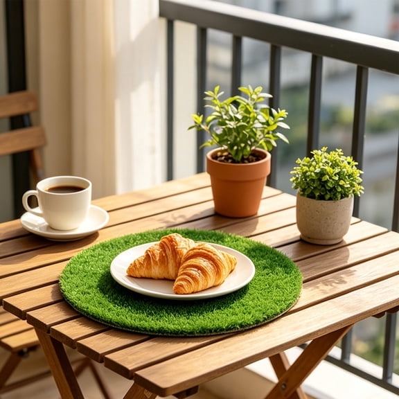 Tuscom 1Pcs 10 Inch Round Gourd Shape Artificial Grass Placemat, Plastic Faux Lawn Dining Table Mat, Simulation Green Place Mat for Kitchen, Party, Indoor Outdoor