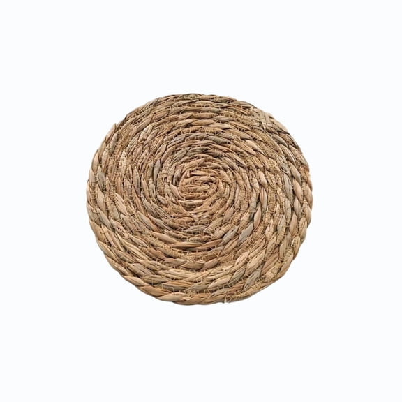 Tuscom 1Pcs 8" Round Woven Placemat, Natural Rush Straw Braided Hot Pad & Trivet, Heat-Resistant Table Protector for Plates Mugs Bowls, Rustic Farmhouse Dining Accent