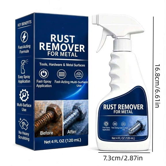 Tuscom 1Pcs Fast-Acting Rust Remover Spray – Metal Rust Dissolver & Corrosion Cleaner for Auto Parts, Tools, Bolts & Hardware, 4 fl oz Spray-On, Minimal Scrubbing Needed