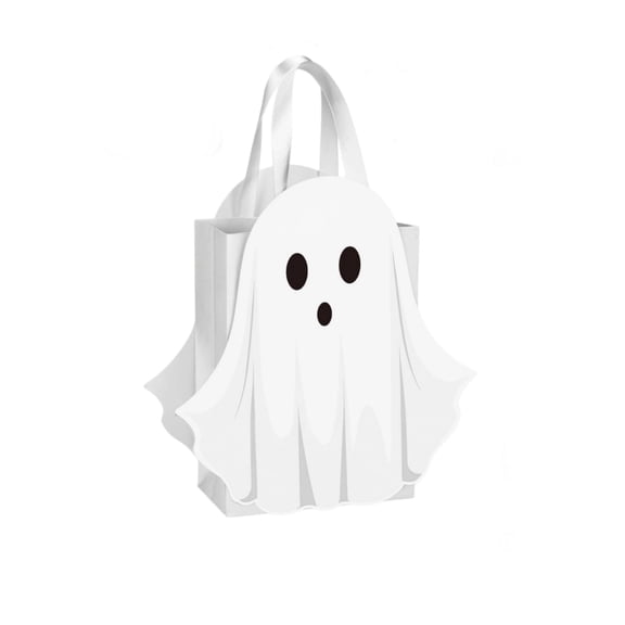 Tuscom 1Pcs Halloween Ghost Treat Bags with Handles, White Spooky Ghost Paper Goodie Bags 8.3"x5.9"x3.2", Trick or Treat Candy & Party Favor Gift Bags for Teens Classroom & Trunk-or-Treat