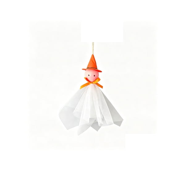 Tuscom 1Pcs Halloween Hanging Ghost Lights 11.81x3.15In, Light-Up LED Ghost Ornament with Hat, Battery Operated Polyester Ghost Decor for Porch Doorway Window Party