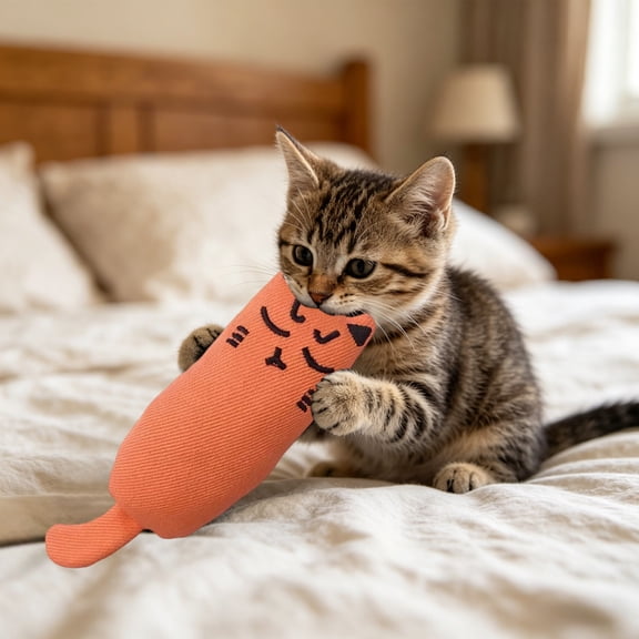 Tuscom 1Pcs Real Catnip Cat Kitten Toys, Soft Lightweight 16g Pet Interactive Plush, Catnip Filled Assorted Shapes for Batting Carrying, Indoor Play Stress Relief, Orange